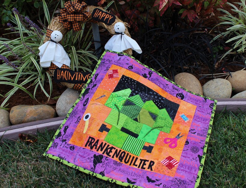 Frankenquilter, Halloween Decor, Quilt Pattern, Frankenstein Decor, Quilt Block, Easy Quilt Pattern, Monster Face, Halloween Mini Quilt image 6