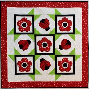 Ladybug Dance, Quilt Pattern, Applique Quilt, Baby Quilt, Wall Hanging, Easy Applique Quilt Pattern image 1