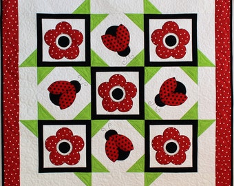 Ladybug Dance, PDF Download Quilt Pattern, Easy Applique Quilt, Baby Quilt, Wall Hanging