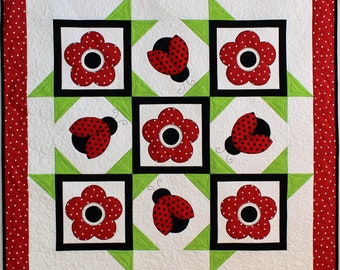 Ladybug Dance, Quilt Pattern, Applique Quilt, Baby Quilt, Wall Hanging, Easy Applique Quilt Pattern