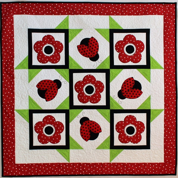 Ladybug Dance, Quilt Pattern, Applique Quilt, Baby Quilt, Wall Hanging, Easy Applique Quilt Pattern