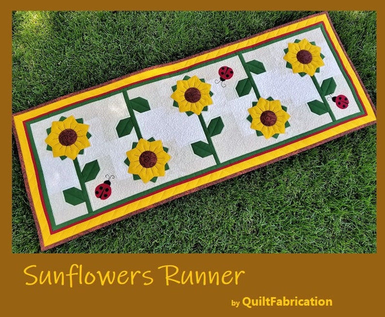 Sunflower Table Runner Ladybugs Summer Table Decor PDF image 1