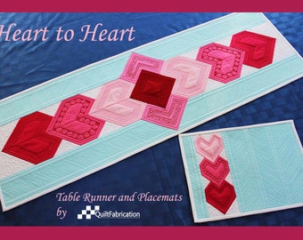 Valentine Table Runner, Heart to Heart, Heart Table Runner, Quilt Pattern, Holiday, Valentines Day, Heart Quilt, Table Decor, Holiday Decor