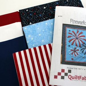 Fireworks Quilt Kit, Wall Art, Fourth of July, Red, White and Blue Quilt, Beginner Quilt, Modern Patriotic Applique Decor image 2