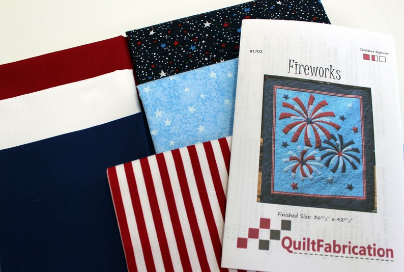 Fireworks Quilt Kit, Wall Art, Fourth of July, Red, White and Blue Quilt, Beginner Quilt, Modern Patriotic Applique Decor image 2