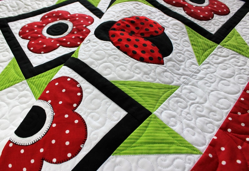 Ladybug Dance, Quilt Pattern, Applique Quilt, Baby Quilt, Wall Hanging, Easy Applique Quilt Pattern image 5