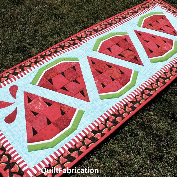 Watermelon Twist, Picnic Table Runner Decoration, PDF Quilt Pattern, Watermelon Slices, Modern Summer Fruit