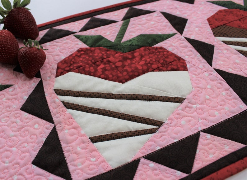 Chocolate Dipped Strawberries Table Runner, Instant Download PDF Quilt Pattern, Paper Pieced Intermediate Level image 3