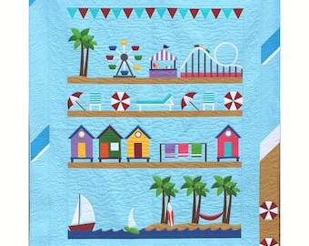 Strandpromenade, Queen/Twin/Lap Quiltpatroon, gemiddeld niveau, Instant PDF-patroon downloaden