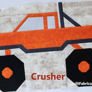 Monster Truck Quilt Block Pattern, Crusher, Instant PDF Download, Beginner Pattern