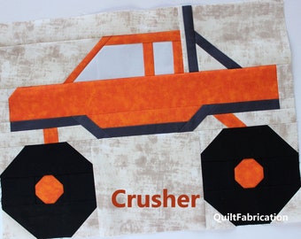 Monster Truck Quilt Block Pattern, Crusher, Instant PDF Download, Beginner Pattern