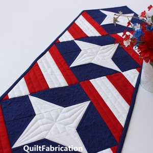 Four Star Salute Table Runner, PDF Download Quilt Pattern, Easy, Fast, Modern, Beginner Level