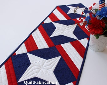 Four Star Salute Table Runner, PDF Download Quilt Pattern, Easy, Fast, Modern, Beginner Level