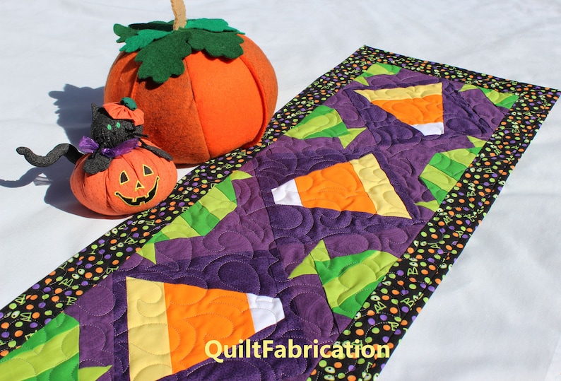 Halloween Candy table runner, Intermediate PDF Download Quilt Pattern, Fall Decoration image 1