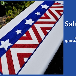 Salute Runner, 4th of July, Red White Blue Quilt Pattern,Patriotic, Modern, Table Decor, Wall Decor, Quilt Art, Holiday, Stars and Stripes image 1