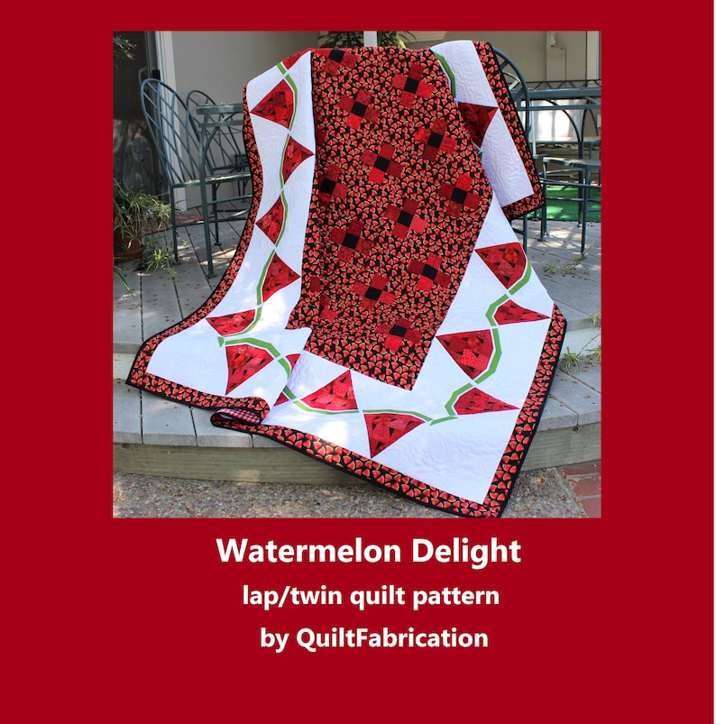 Watermelon Delight, Summer Picnic Quilt, Intermediate PDF Quilt Pattern, Lap, Twin Sizes, Watermelon Decoration 画像 6