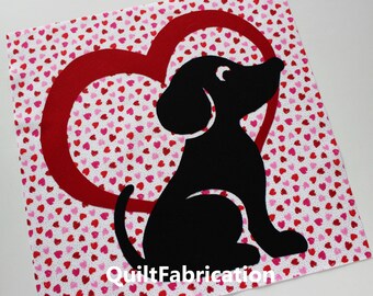 Puppy Love, Applique Beginner Quilt Block, PDF Instant Download Pattern