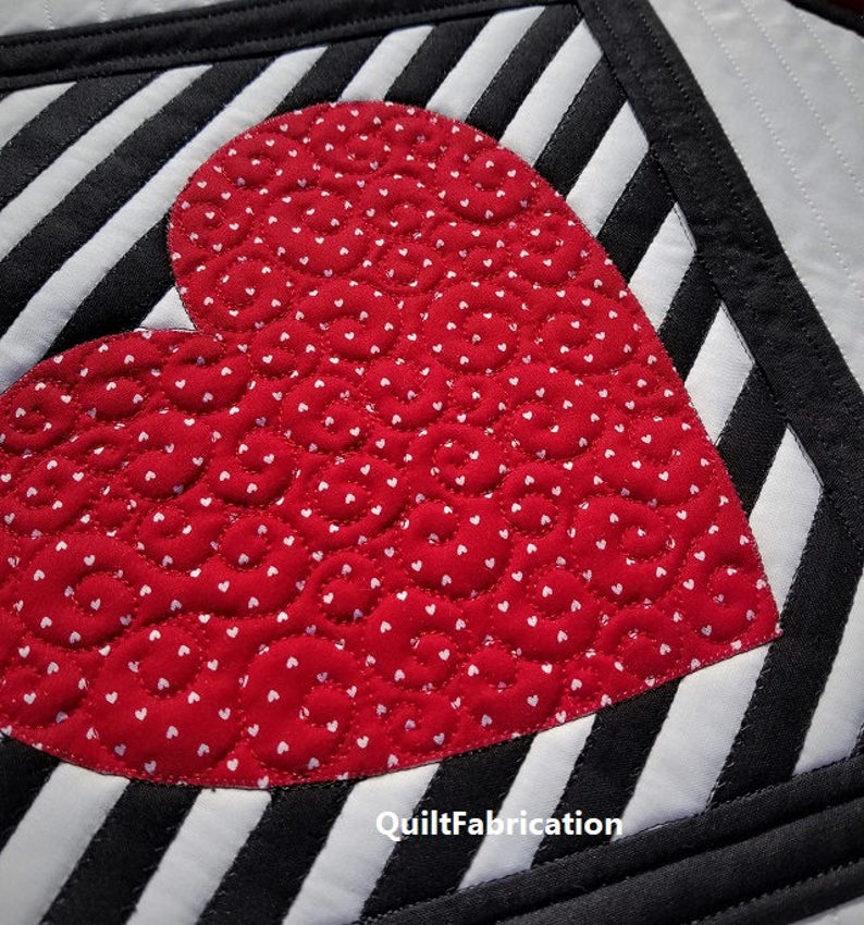 Love Match, Modern, Hearts, Table Runner, Quilt Pattern PDF, Valentine Decor, Black, White, Red, Home Decor, Striped Decor, Holiday Decor image 3