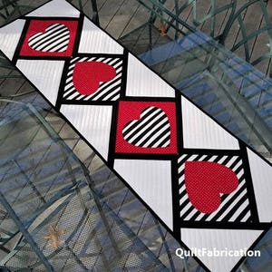 Love Match, Modern, Hearts, Table Runner, Quilt Pattern PDF, Valentine Decor, Black, White, Red, Home Decor, Striped Decor, Holiday Decor image 5