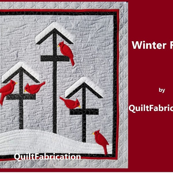 Winterfutter, Wandbehang, Vogelhäuschen, Vögel, Kardinäle, Schnee, Urlaubsdekor, Winter, Wanddekor, Quilt Wandbehang Muster, modernes Dekor