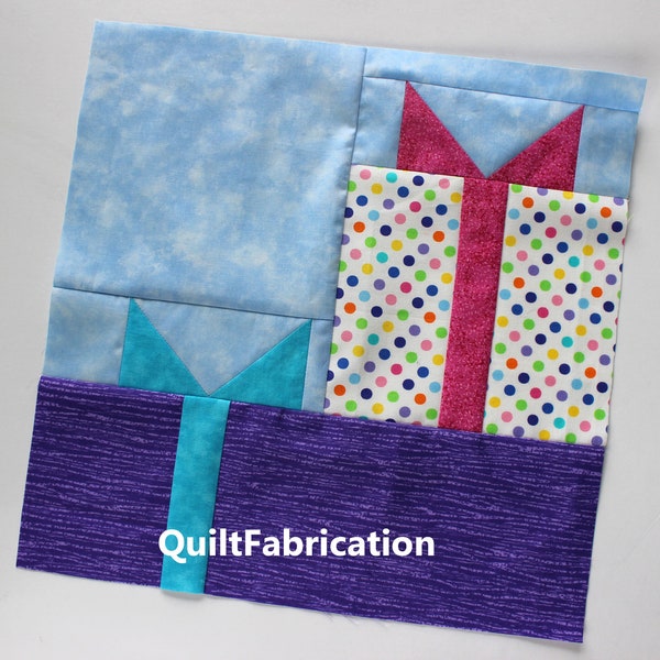 Gift Boxes Quilt Block, Easy Beginner Quilting Pattern, Instant PDF Download