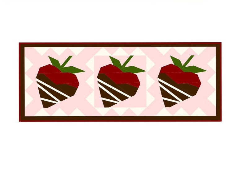 Chocolate Dipped Strawberries Table Runner, Instant Download PDF Quilt Pattern, Paper Pieced Intermediate Level image 5