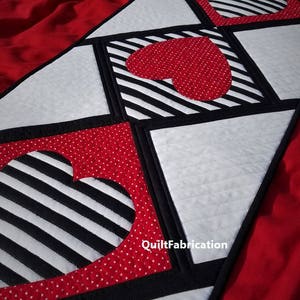 Love Match, Modern, Hearts, Table Runner, Quilt Pattern PDF, Valentine Decor, Black, White, Red, Home Decor, Striped Decor, Holiday Decor image 2