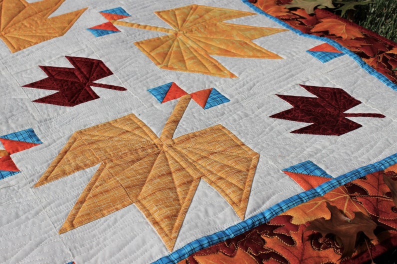 Fall Leaves, Easy Multi Size Quilt Pattern, Fall Leaf Decor image 3