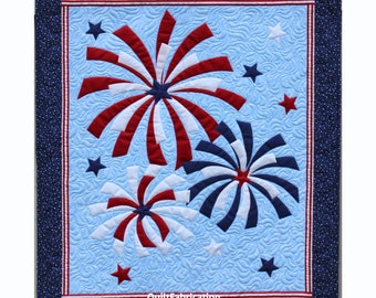 Vuurwerk, muurhangen, Fourth of July decor, rood wit en blauw, quiltpatroon, patriottisch, modern sterrendecor
