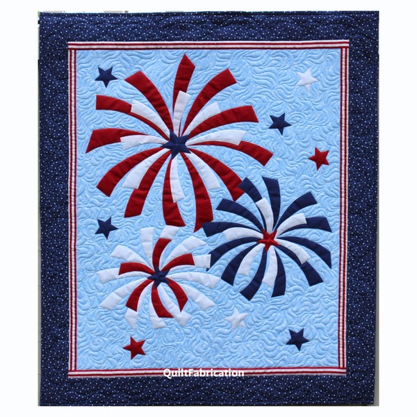 Fireworks, Wall Hanging, Fourth of July decor, Red White and Blue, Quilt Pattern, Patriotic, Modern Stars Decor