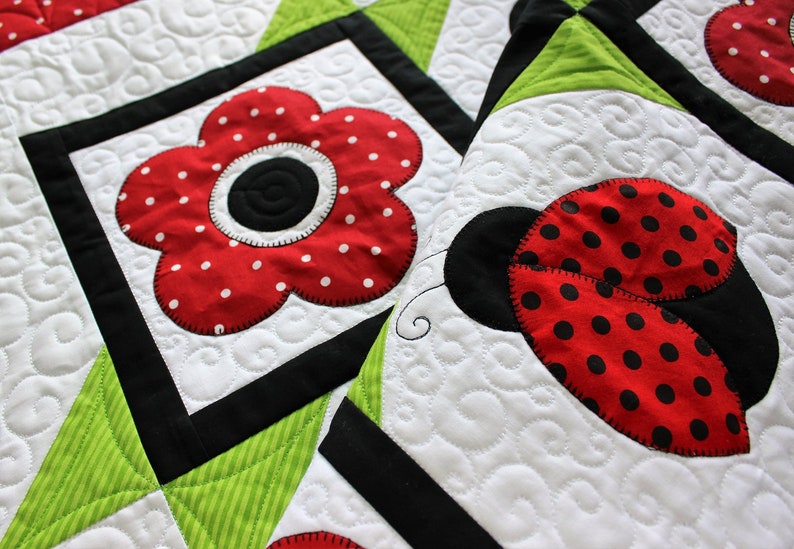 Ladybug Dance, Quilt Pattern, Applique Quilt, Baby Quilt, Wall Hanging, Easy Applique Quilt Pattern image 2