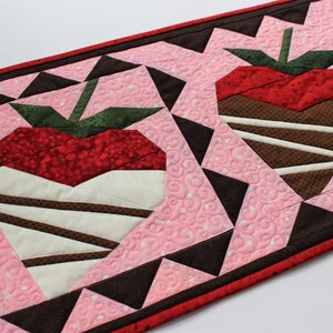 Chocolate Dipped Strawberries Table Runner, Instant Download PDF Quilt Pattern, Paper Pieced Intermediate Level image 4