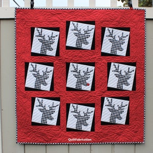 Reindeer Wreath Christmas Wall Hanging Beginner Applique Quilt Wall Art Pattern PDF Download
