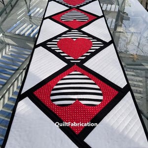 Love Match, Modern, Hearts, Table Runner, Quilt Pattern PDF, Valentine Decor, Black, White, Red, Home Decor, Striped Decor, Holiday Decor image 4