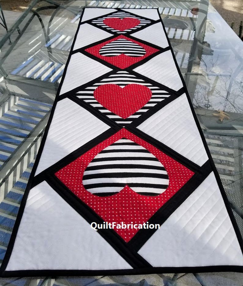 Love Match, Modern, Hearts, Table Runner, Quilt Pattern PDF, Valentine Decor, Black, White, Red, Home Decor, Striped Decor, Holiday Decor image 4