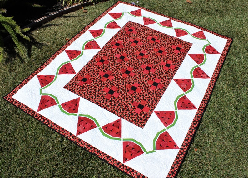 Watermelon Delight, Summer Picnic Quilt, Intermediate PDF Quilt Pattern, Lap, Twin Sizes, Watermelon Decoration 画像 3