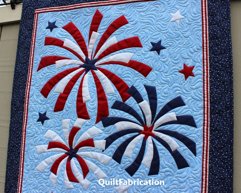 Fireworks, Wall Hanging, Fourth of July decor, Red White and Blue, Quilt Pattern, Patriotic, Modern Stars Decor image 5