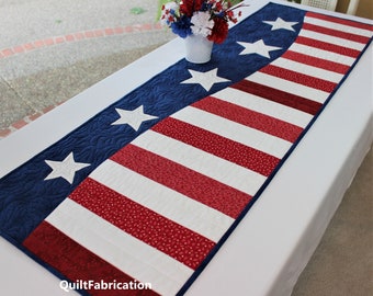 Patriottische Wave tafelloper, eenvoudig quiltpatroon, twee maten, Fourth of July Decor
