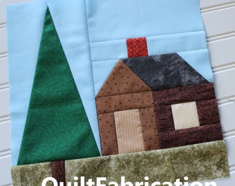 Cabin in the Woods Quiltblok, PDF-download, tussenblokpatroon