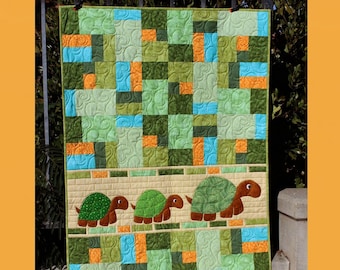 Turtle Applique Quilt Pattern: Instant Download PDF, Kids Toddler Quilt