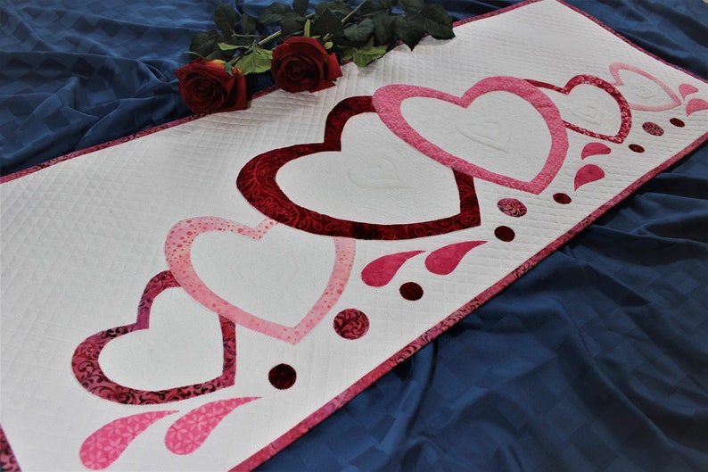 Valentine Table Runner, Hearts, Valentines, Quilt Pattern, Love Abounds, Holiday, Home Decor, Applique, Valentine Decoration, Modern Decor image 4