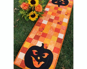 Jack O Lantern Pumpkin Table Runner, Eenvoudig beginnersquiltpatroon, Instant PDF-download