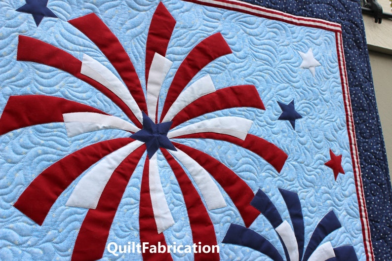 Fireworks, Wall Hanging, Fourth of July decor, Red White and Blue, Quilt Pattern, Patriotic, Modern Stars Decor image 2