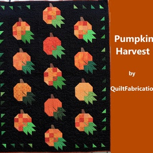 Trapunta da giro di raccolta di zucca, zucche di scarto, foglie, trapunta autunnale, modello trapunta PDF