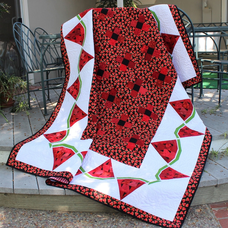 Watermelon Delight, Summer Picnic Quilt, Intermediate PDF Quilt Pattern, Lap, Twin Sizes, Watermelon Decoration 画像 1