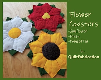 Sottobicchieri di fiori, piatto di Dresda, girasole, margherita, stella di Natale, decorazioni da tavola, sottobicchiere decorativo, modello trapunta PDF