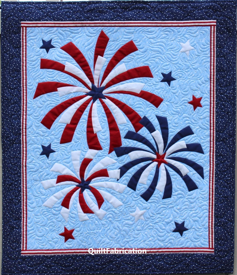 Fireworks Quilt Kit, Wall Art, Fourth of July, Red, White and Blue Quilt, Beginner Quilt, Modern Patriotic Applique Decor image 3