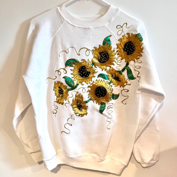 1980s/1990s Sunflower Puff Paint Crewneck, M - image 1