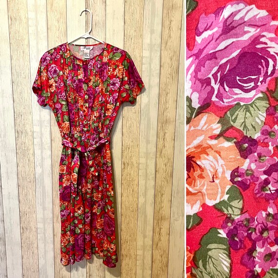 SALE: 1980s Floral Midi Dress, S-M - image 1