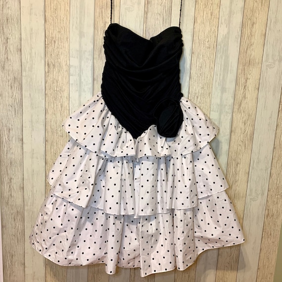 1980s Strapless Ruffled Prom Dress, XS